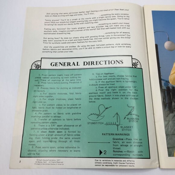 Craft Course Easy to Sew Bags & Totes Instructions 21 Original Styles Purse Book - Picture 3 of 12